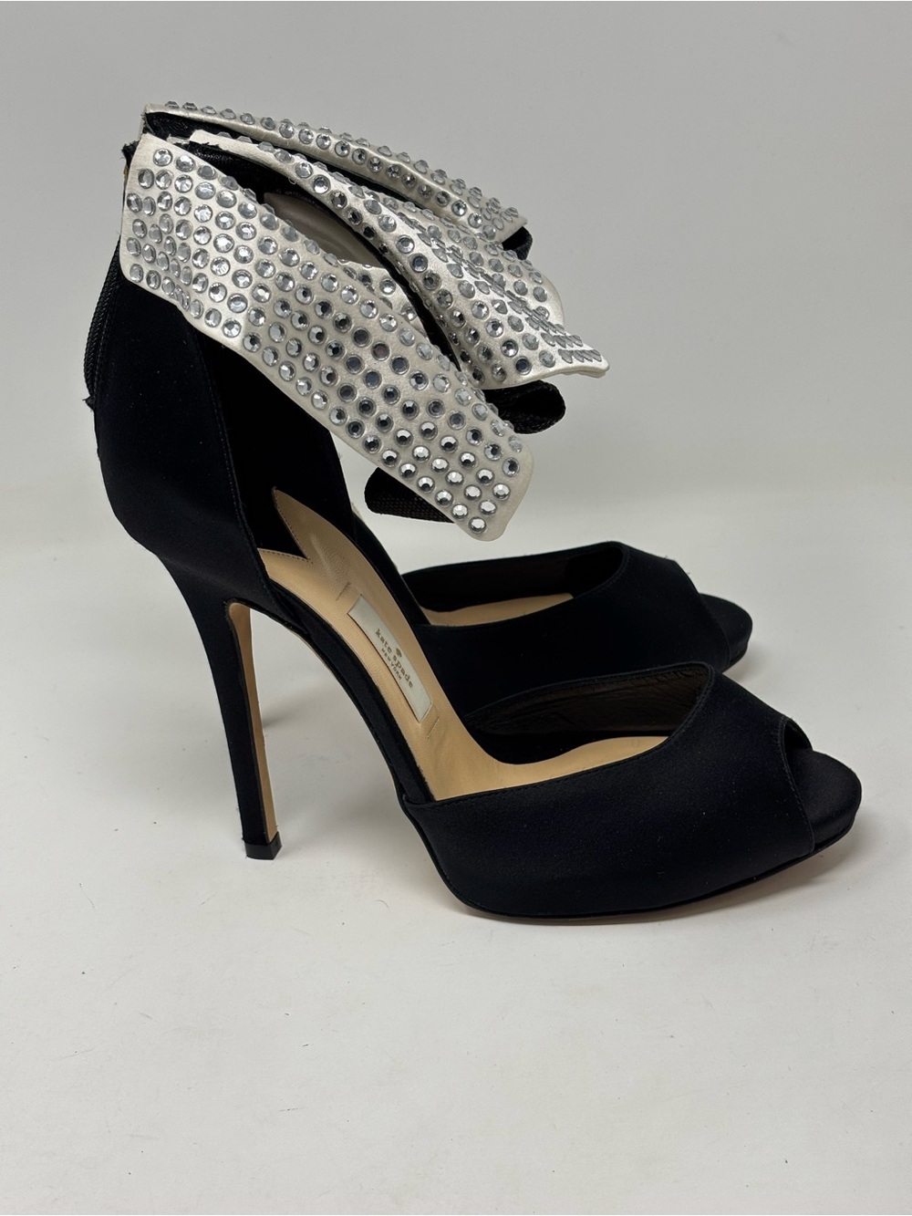 Kate Spade New York Black Tie Tuxedo Satin Colorblock Heels Size 10 - Picture 4 of 16